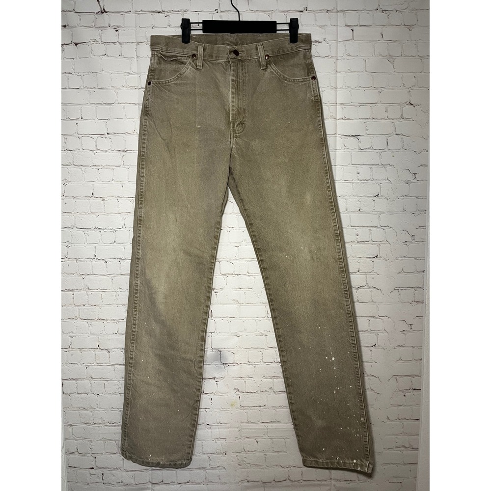 Wrangler‎ Tan Distressed Denim Jeans Size 32x36 Straight Leg Boho Western